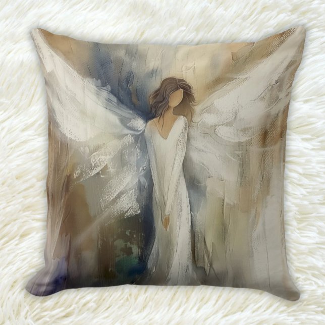 Coussin Couleurs d'ange abstraites neutres pour tous les â (Abstract Angel Throw Pillow in Neutral Colors Appropriate for all ages)