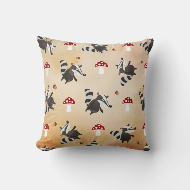 Coussin Couleurs d'Automne Forêt Animée Comique Blaireau D (Recto)