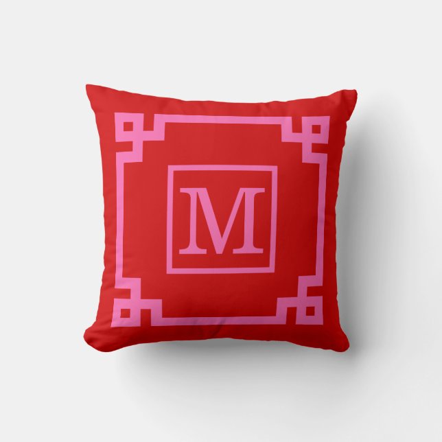 Coussin Couleurs DIY clé grecque #2 Monogramme encadré ros (Recto)