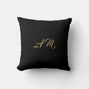 Coussin Couleurs d'or noir Monogramme Calligraphie initial