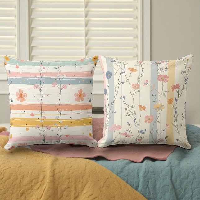 Coussin Couleurs Douces Aquarelle Fleurs Double Face (Créateur téléchargé)