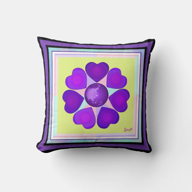 Coussin Couleurs pastel & coeurs violets battre (Recto)