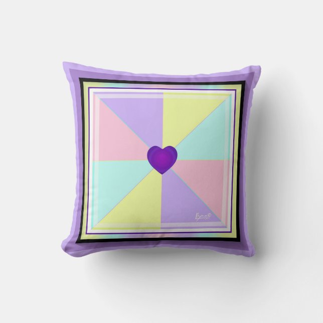 Coussin Couleurs pastel & coeurs violets battre (Recto)