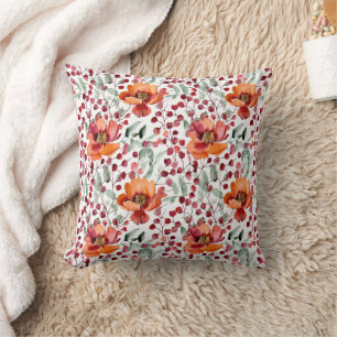 Coussin Couleurs Terreuses, Fleurs Botaniques d'Automne