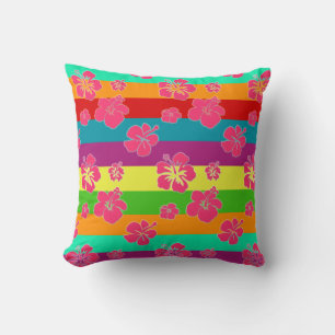 Coussin Couleurs tropicales audacieuses avec Hibiscus