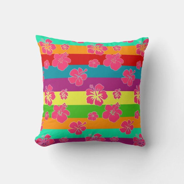 Coussin Couleurs tropicales audacieuses avec Hibiscus (Recto)