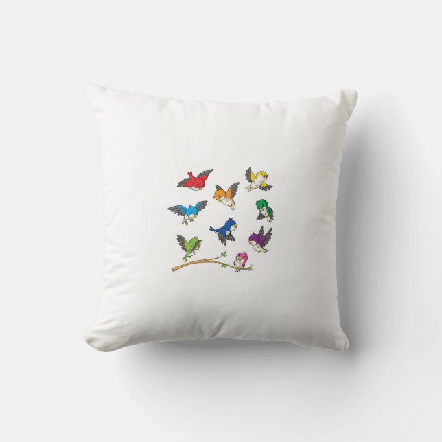 Coussin Couleurs : Une symphonie de petits oiseaux. (Recto)