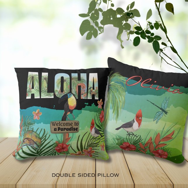 Coussin Couleurs vives Aloha Beauté tropicale double face  (Bold Colorful Aloha Tropical Beauty Double-Sided Throw Pillow)