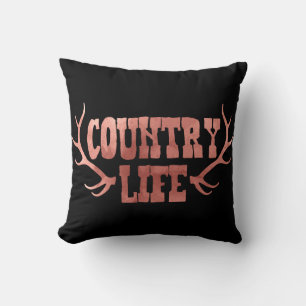 Coussin Country Life Bois de cerfs Rose Pêche Doré Glamour
