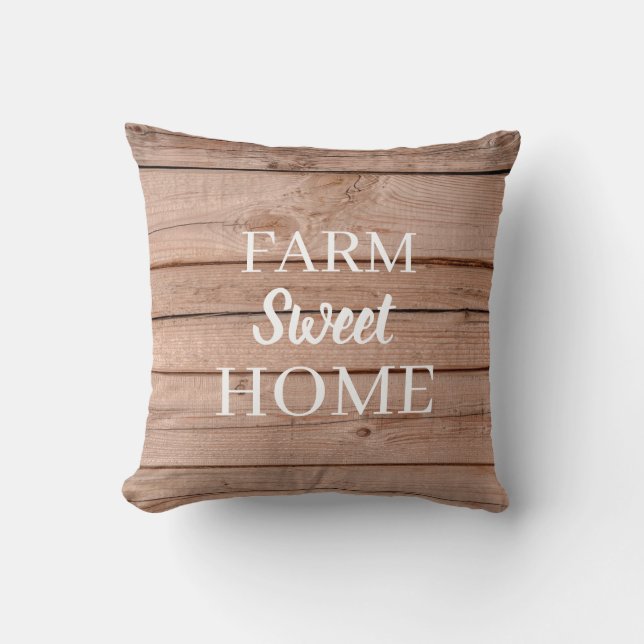 Coussin Country Rustic Wood Farm Sweet Home (Recto)