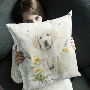Coussin Coupe d'or retriever personnalisée en fleurs