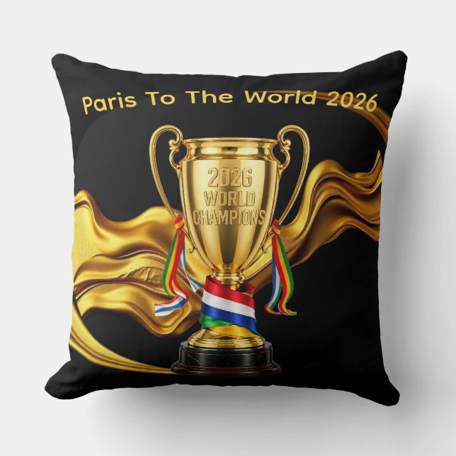 Coussin Coupe du Monde 2026 : Liquide Doré | Paris Au mond (Recto)