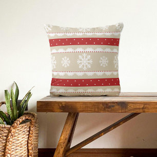 Coussin Coupe rouge blanc beige Noël Snowflakes Motif