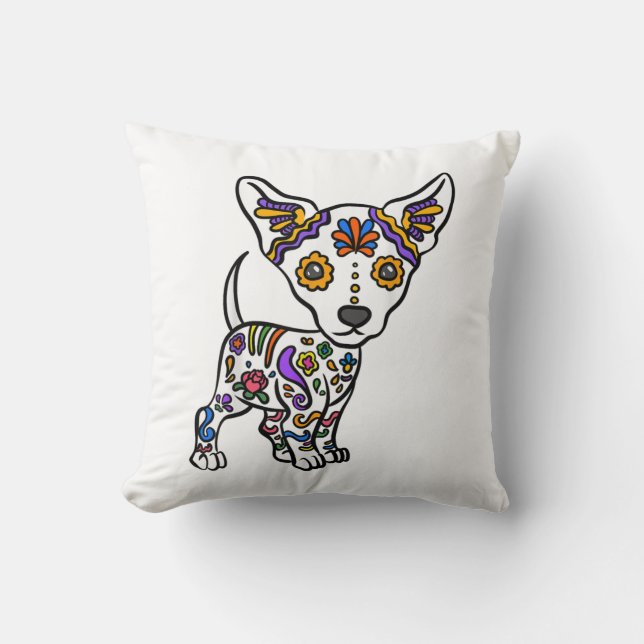 Coussin coupe sugar skull chihuahua (Recto)
