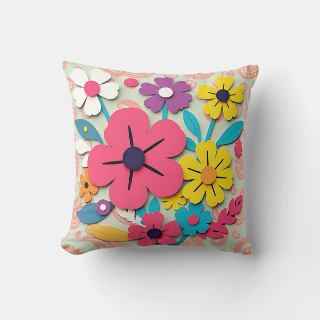 Coussin Coupes graphiques florales des années 1960 (Recto)