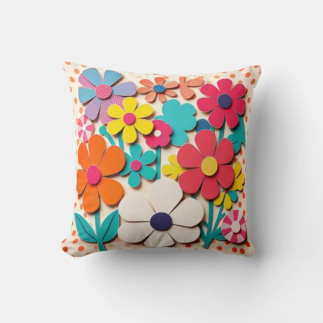 Coussin Coupes graphiques florales des années 1960 (Recto)