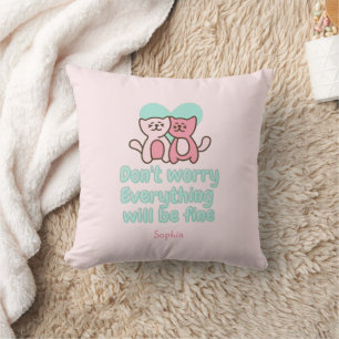 Coussin Couple de chats mignons et encouragement Pastel 