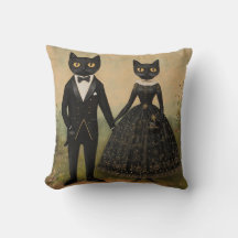 Couple de chats noirs art folklorique vintage goth