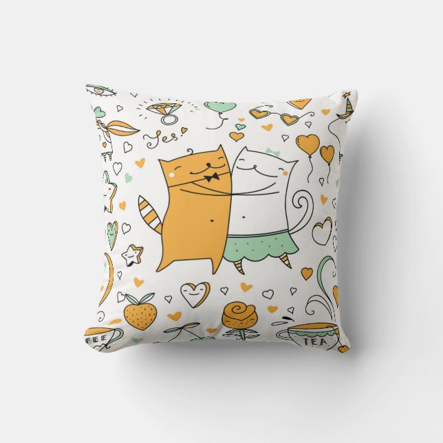 Coussin Couple de chats vintage : icônes transparentes. (Recto)