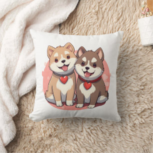 Coussin Couple de chien mignon Shiba Inu en amour