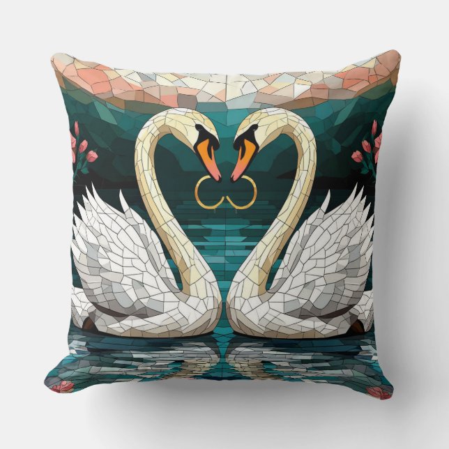 Coussin Couple de cygnes formant une forme de cœur (Recto)