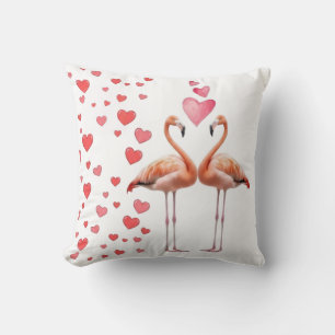 Coussin Couple de flamants roses romantiques avec déco d'a