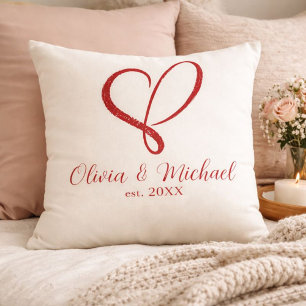 Coussin Couple de la Saint-Valentin Cœur Dessiné à la Main