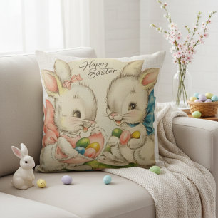 Coussin Couple de lapin de Pâques vintage