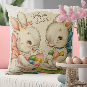 Coussin Couple de lapin de Pâques vintage