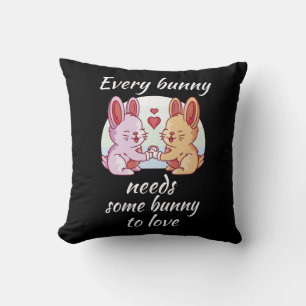 Coussin Couple de Lapins Cœur d'Amour Amoureux de Pâques