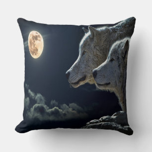 Coussin Couple de loup de nuit sur la Lune