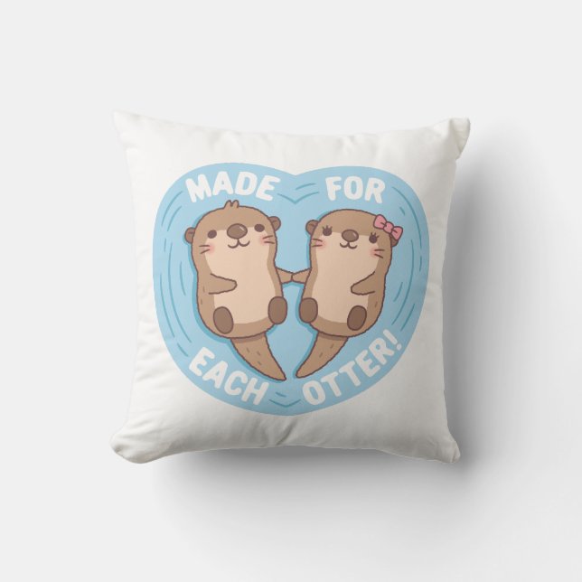 Coussin Couple de loutres mignonnes, fait l'une pour l'aut (Recto)