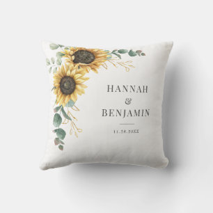 Coussin Couple de mariage au tournesol eucalyptus floral