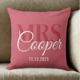 Coussin Couple de mariage élégant Nom Couleur ivoire rouge