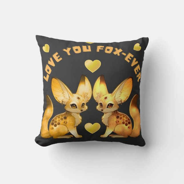 Coussin Couple de renards Art de la Saint-Valentin (Recto)