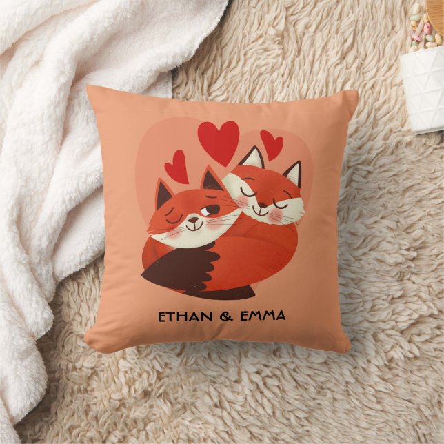 Coussin Couple de renards mignons Saint-Valentin personnal (Couverture)