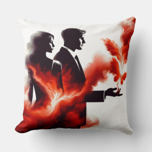 Coussin Couple de silhouette de passion ardente - Flamme s
