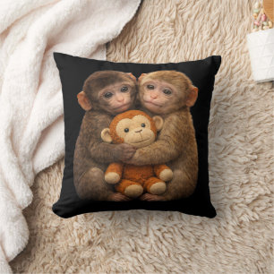Coussin Couple de singes mignons étreignant une peluche Si