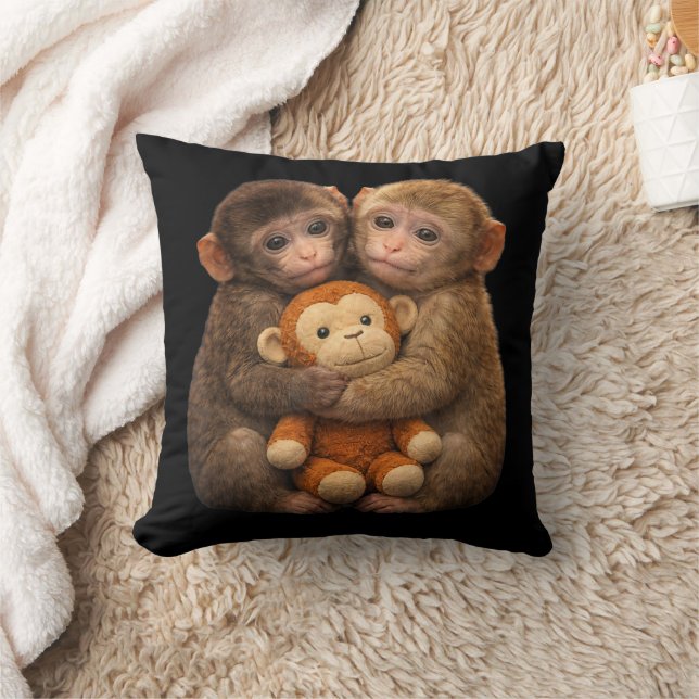 Coussin Couple de singes mignons étreignant une peluche Si (Couverture)