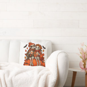 Coussin Couple de squelettes Citrouille Spice Automne Hall