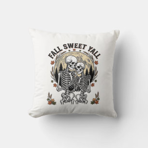 Coussin Couple de squelettes d'automne Gravure vintage T-s