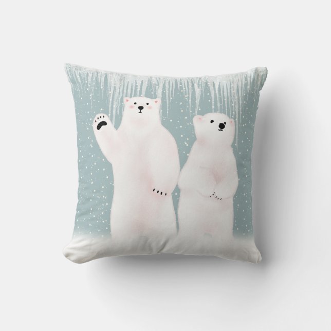 Coussin Couple D'Ours Polaire Dans Les Flammes De Neige Je (Recto)
