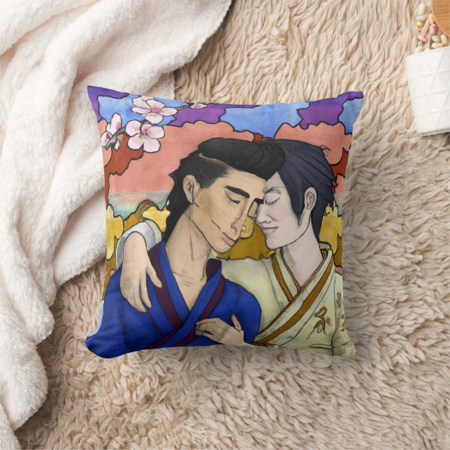 Coussin Couple Gay Dans Le Style De L'Art Japonais Ukiyo-e (Couverture)