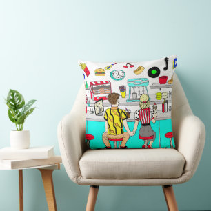 Coussin Couple Holding Hands au dîner dans les années 1950