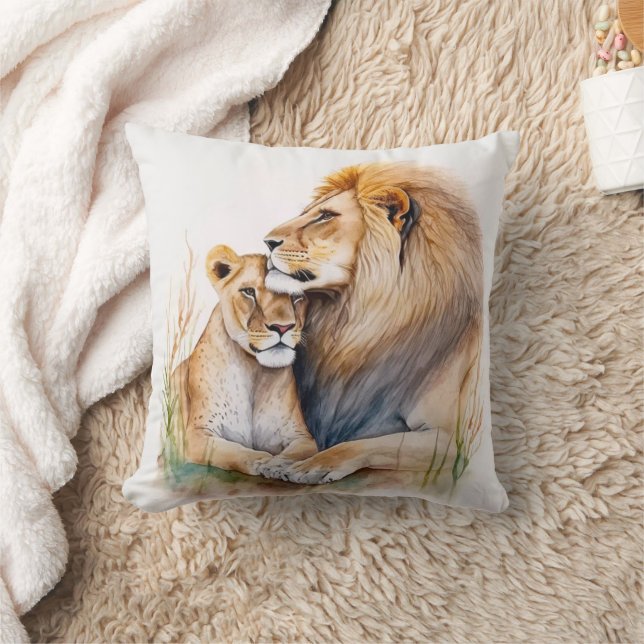 Coussin Couple lion mâle & femelle amoureux des lions (Couverture)