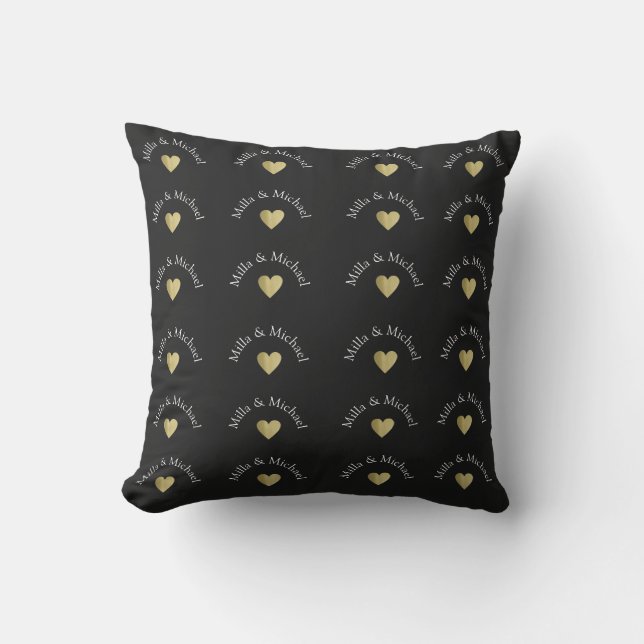 Coussin Couple Names Love Monogram sur Black (Recto)