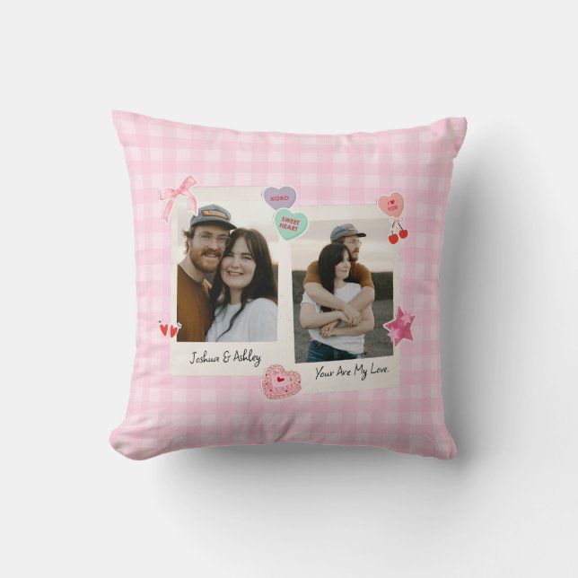 Coussin Couple personnalisé mignonne photos et cadeau text (Recto)