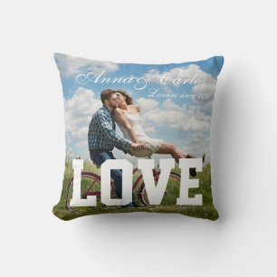 Coussin Couple Photo Amour Simple Ajouter Nom Texte et Mes