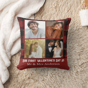 Coussin Couple Premier Saint-Valentin 4 Collage Photo Carr