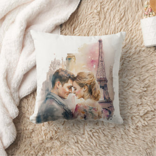 Coussin Couples aquarelle romantiques à Paris  